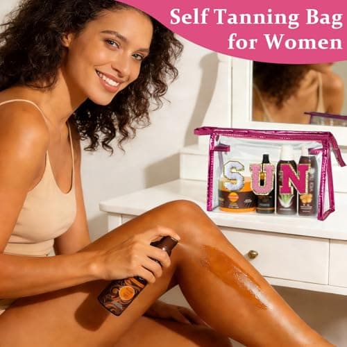COSHAYSOO Sunscreen Bag Clear Makeup Toiletry Pouch Beach Vacation Essentials for Women Teen Girls Trip Gifts Summer Pool Travel Must Have Accessories Waterproof Stuff, Pink-Sun, 8.8" x 2.7" x 5.5 — view 6