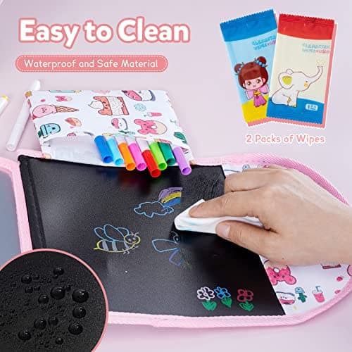 DoGeek Erasable Drawing Pad, Portable Reusable Drawing Board, Crazy Food Travel Toys Doodle Book for Kids 3 4 5 6 7 8 Year Old Boy Girl Birthday Gifts, 14 Pages for Magic Drawing with 12 Pens — view 4
