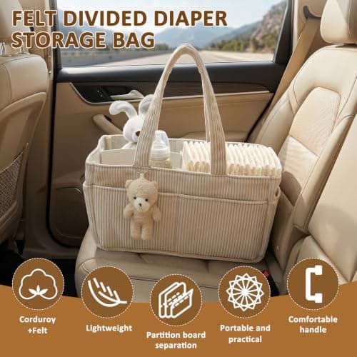 Baby Nappy Caddy Organiser for Changing Table – Portable Travel Bag, Beige — view 6