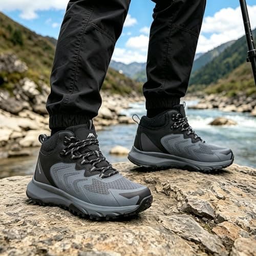 OUTJET Men's Waterproof Hiking Boots Lightweight Comfortable Breathable Outdoor Walking Trekking Boots — view 2
