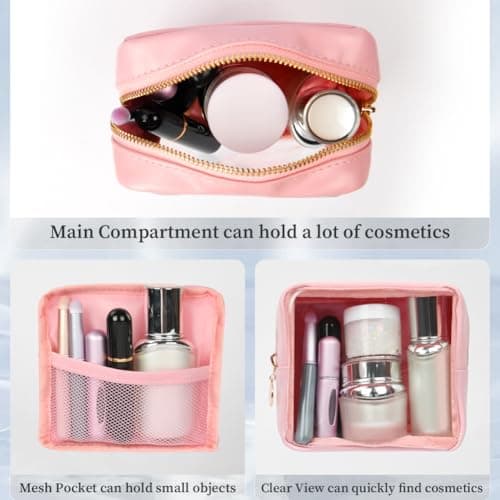Aucuu Clear Makeup Toiletry Bag - Mini Transparent Waterproof Cosmetic Case for Travel, Daily, School, Work (Pink) — view 2