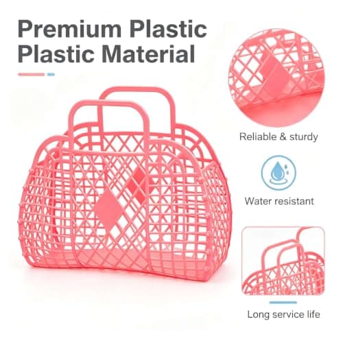 Beach Tote Bag, Women’s Plastic Tote Bag with Handle Foldable Reusable Shopping Handbags Basket Hollow Storage Basket for Halloween Xmas (250x110x220mm/9.84x4.33x8.66in) — view 2
