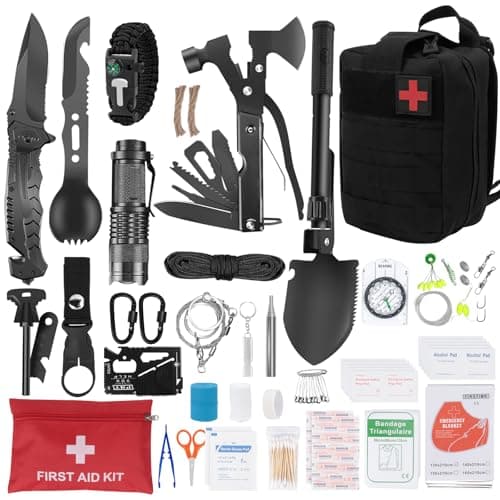 72 Pcs Outdoor Emergency Survival Kit with First Aid Set, Survival Gear with Rescue Blanket Compass Gifts for Men for Camping Adventure Walks