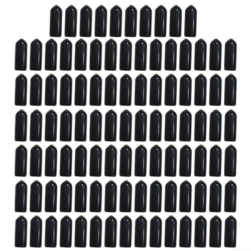 100PCS Outdoor Ground Nail Protective Covers for Tent Pegs & Stakes – PVC Rubber Sheath, 26mm x 8mm, Black – Compatible with Camping, Hiking, and Festival Use