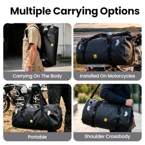 GoDyna 66L Waterproof Duffel Bag, Motorcycle Travel Heavy-Duty 500D PVC Luggage Bag with Quick-Release Fixed Straps, Reflective Roll-Top Cargo Pack for Rafting, Kayaking, Camping — view 3