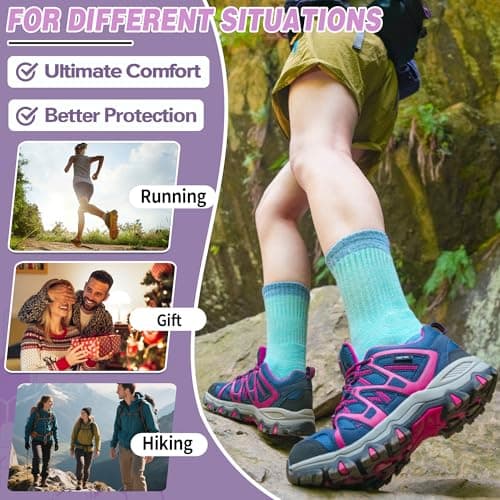 SAVALOS Merino Wool Hiking Socks for Women Thermal Warm Winter Cosy Work Crew Gifts Socks 5 Pairs Stocking Fillers(Light Blue/Light Green/Light Red/Khaki/Purple,3-7) — view 6