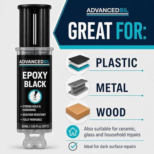 Epoxy Glue | Two Pack Clear and Black Epoxy Resin Glue | Fast Setting & Heavy Duty Repairs for Metal Plastic Wood Ceramic Glass Stone and More | 25ml — view 4
