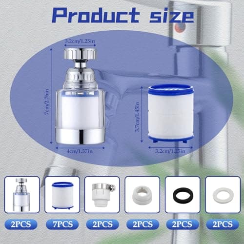 LURNODY Pack of 2 Water Filter Tap, 360° Water Filter Tap, Tap Filter for Drinking Water, Water Filter for Tap with 7 Pieces PP Cotton Filter Element and Universal Adapter — view 2