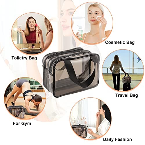 Toiletry Bag Portable Travel Makeup Bag, PVC Clear Wash Bag, Brown — view 6