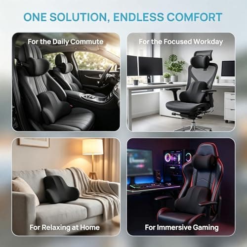 WORLUDE Car Lumbar Support Pillow and Car Neck Pillow Kit - Ergonomic Memory Foam Car Seat Headrest & Lumbar Cushion with Adjustable Strap - Comfortable & Breathable for Office Chair and Car Seat — view 4
