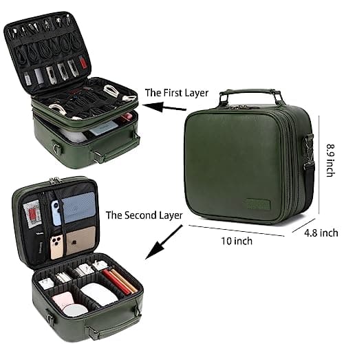 KYALOU Electronics Travel Organizer, Large Electronic Accessories Cable Case with Adjustable Dividers, Waterproof Tech Storage Bag Gifts with Double Layers for Cord, Charger, Power Bank - Olive Green — view 3