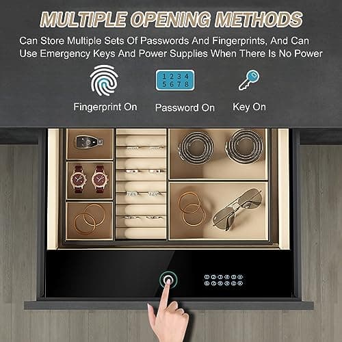 Pistol Safe, Biometric and Password Lock, Fingerprint Intelligent Steel Safe for Home, Nightstand, Jewelry, Handgun Organizer — view 3