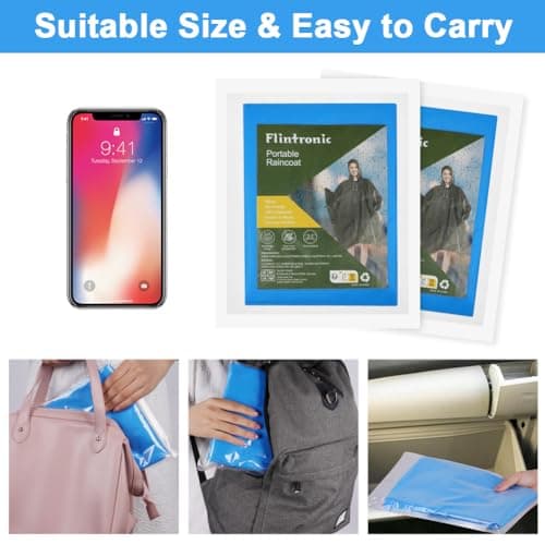 flintronic 2PCS Waterproof Poncho Adult, Reusable Rain Ponchos, EVA Rain Poncho, Lightweight Waterproof Raincoat with Hoods, Rain Cover Poncho for Camping, Hiking Travel Men Women (Blue) — view 5