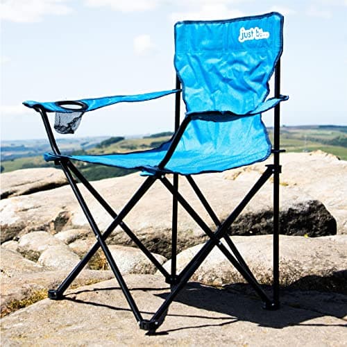 just be... Camping Chair – Lightweight, Foldable & Portable Outdoor Seat with Armrests, Cup Holder & Carry Bag | For Adults & Kids | Garden, Beach, BBQ & Fishing – Light Blue with Black Trim — view 2
