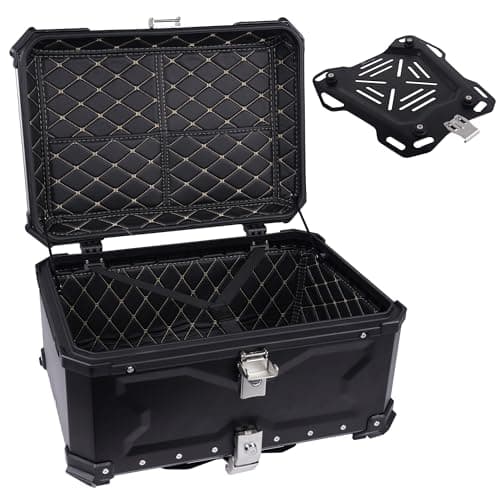 BIKE IT Aluminium Motorcycle Top Box Luggage Top Case with Security Lock Universal Fitting Plate (65L)