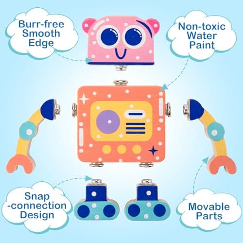 SEMKOTREE Building Blocks Montessori Toys, Fine Motor Skills Toys Construction Toys with Snap Fasteners, Wooden Blocks Travel Toys, Wooden Toys Learning Toys Gifts for 3 Year Old Girl Boy — view 2