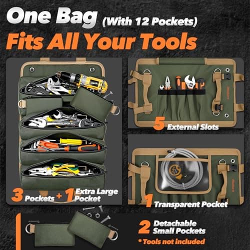 Hinshark Gifts for Men Him, Heavy Duty Roll Up Tool Bag, Gadgets for Men — view 3
