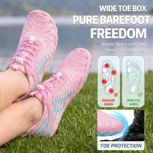 Hike Barefoot Shoes Womens Mens Walking Running Gym Trainers Wide Fit Non-Slip Lightweight Outdoor Swim Surf Water Shoes Pink — view 3