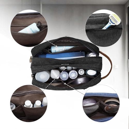 Sahunfri Toiletry Bags, Wash Bag, Shower Bag, Mens Toiletry Bags, Ideal for Travel. Spacious Storage with Multiple Zippers, 300d Durable Fabric (Blcak) — view 3
