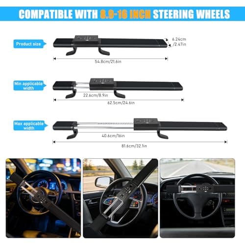 JMEST LEAD Smart Steering Wheel Lock with 5 Unlocking Methods (IC Card/Fingerprint/Password/Key/NFC),Rechargeable Anti-Theft Car Device with Car Alarm, Window Breaker,Universal Fit for Most Vehicles — view 6