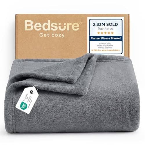 Bedsure Fleece Throw Blanket for Sofa - Flannel, Silver Grey, 130x170 cm