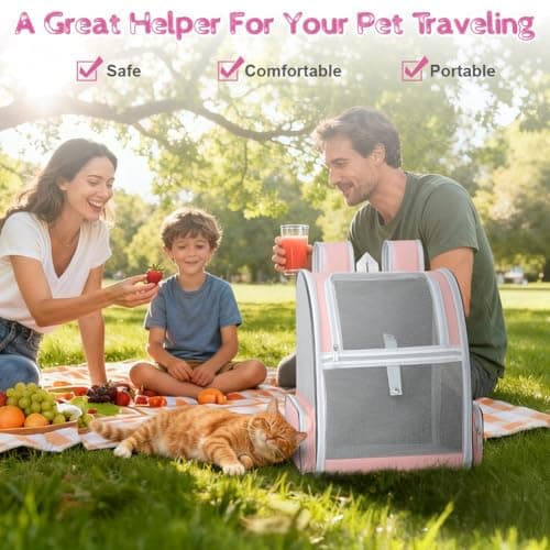 Alaoo Cat Carrier Dog Backpack, Breathable Pet Carrier Backpack With Thickened Support Base, Portable Breathable Rucksack for Carrying Puppy Dogs Cats for Travel Walking Hiking Camping, Pink — view 6