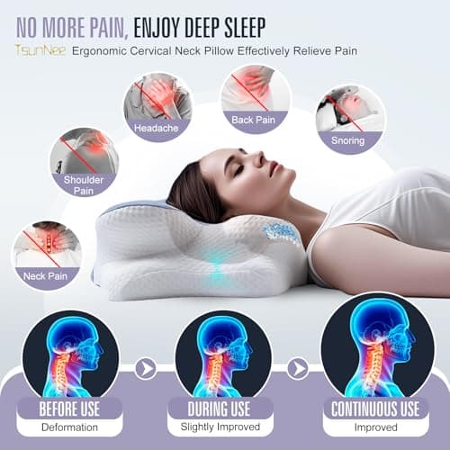 TsunNee 60D Memory Foam Pillow, Orthopedic Ergonomic Pillow for Neck and Shoulder Pain, Cervical Neck Support for Side Back Stomach Sleepers — view 5