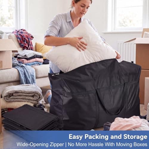 2 Pack 180L Jumbo Moving Bags, Storage Bags, Moving Box with Zip, Black — view 5