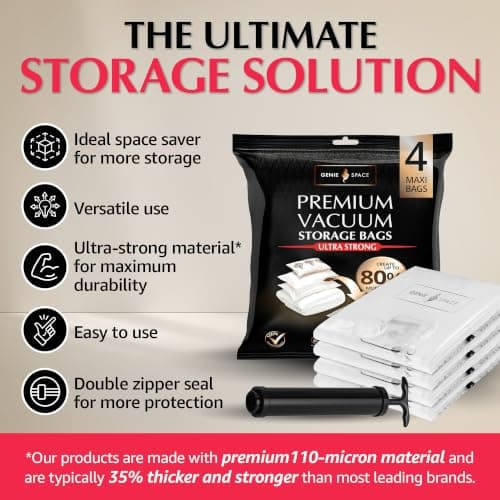 GENIE SPACE Premium Vacuum Storage Bags with Pump, Maxi 4 Pack, 110x90 cm — view 2