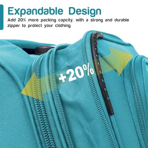 Aerostar Carry-on 20" Lightweight Soft Expandable Suitcase, Hand Luggage 4 Wheels & Combination Lock, 55x35x20cm | Accepted All Airlines easyjet, RyanAir, British Airways (Teal, 36 litres) — view 4