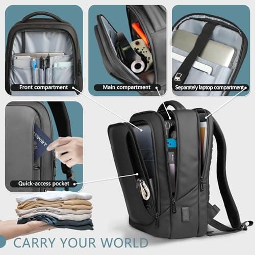 HEROIC KNIGHT Mens Business Rucksack, 15.6 Inch Laptop Backpack‑Black — view 3