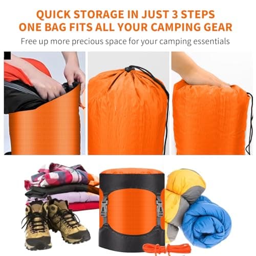 Risipu Compression Stuff Sack, 8L/15L/25L/35L/52L Sleeping Bag Compression Sack Great for Compression Bag Waterproof Outdoor Storage Bag for Backpacking, Traveling,Hiking and Camping (Orange, L) — view 4