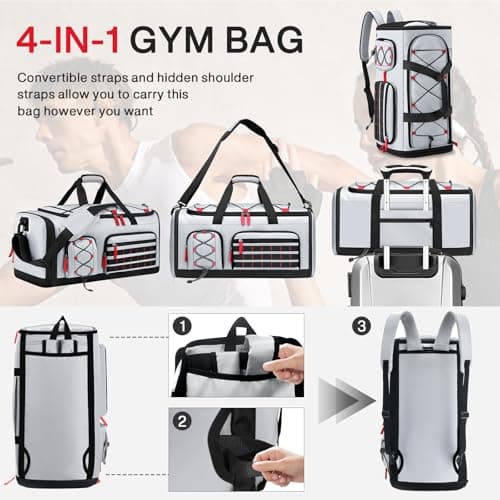 35L Gym Bag with Shoe Compartment, Dry & Wet Separation Overnight Bag-Gray — view 2