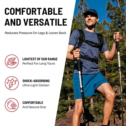 ATACAMA Trekking Poles Hiking Poles Telescopic Carbon Nordic Walking Poles for Men and Women Adjustable Lightweight Cork Handle Nordic Rubber Buffer — view 6