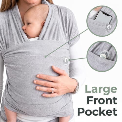 Trekki Pocket Wrap™ Baby Sling Carrier, Newborn to Toddler, Grey — view 6