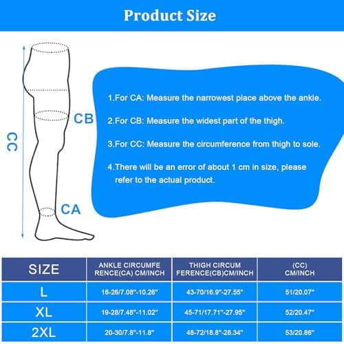 AOGOE Thigh High Compression Stockings for Women & Men, 23-32 mmHg Closed Toe Support Stockings with Anti-Slip Silicone Band, Graduated Compression Socks for Varicose Veins, Edema, Flight, Nursing — view 5