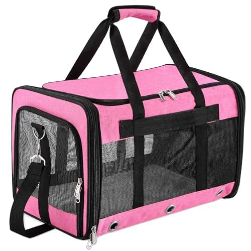 Soft Sided Foldable Cat/Dog/Pet Carrier Bag, Portable Puppy/Pets Travel Carriers For Cats/Dogs With Shoulder Strap & Removable Mat, Durable Basket of 25 lbs - Pink, L