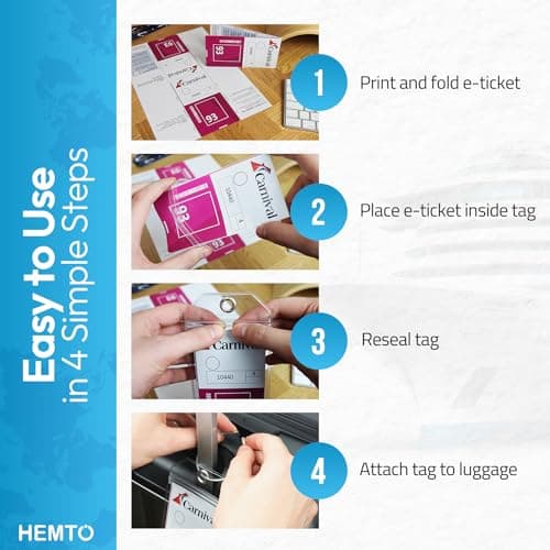 Cruise Luggage Tag Holders Large (5 Pack) Clear Waterproof PVC Tag Holder with Zip Seal & Steel Loops - Travel Vacation Accessories - Cruise Essentials - Carnival - Princess Cruises - P&0 - MSC — view 3