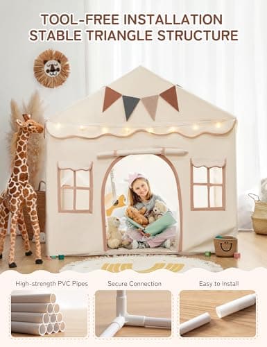 besrey 2-in-1 Kids Tent Indoor, Kids Play Tent, Tent for Kids-Beige — view 5