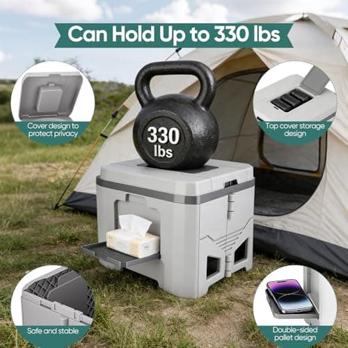 Portable Camping Toilet,Foldable Toilet for Adults with 3 Rolls Drawstring Trash Bags,Travel Toilet with Paper and Phone Holder,Emergency Toilet,Waterproof,Lightweight,Easy-Clean,for Fishing,Camping — view 3