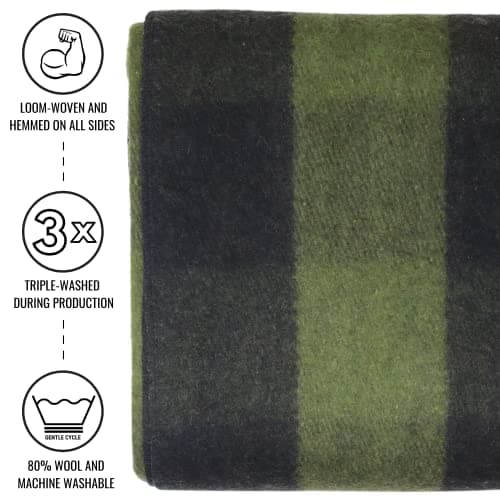Arcturus Backwoods Wool Blanket - 4.5lbs, Warm, Heavy, Washable, Large | Great for Camping, Outdoors, Survival & Emergency Kits (Olive Green Buffalo) — view 2