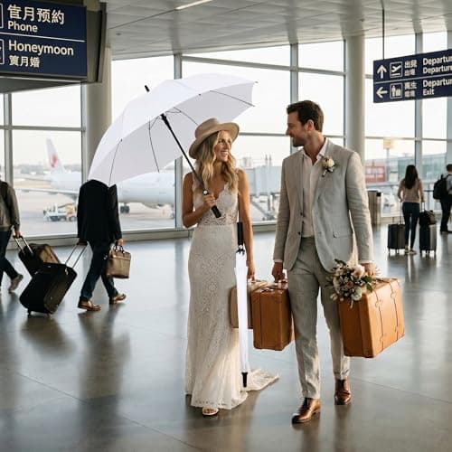 Weewooday 4 Pack Large White Umbrella 47 Inches Auto Open Wedding Golf Windproof and Rainproof Umbrella Bride Bridegroom Party(Eva Handle) — view 6