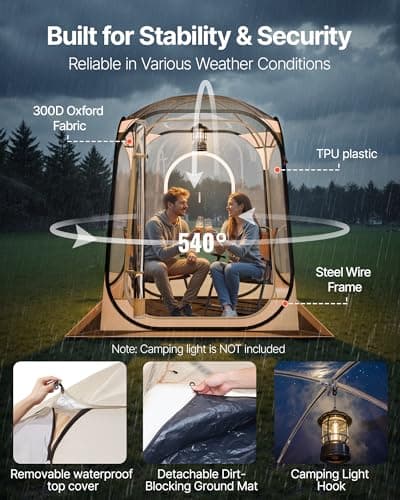 VEVOR Pop up Sports Tent, 50x50 in Clear Bubble Tent for 1 Person, Waterproof Outdoor Pod with Floor Mat & Top Cover, Garden Igloo Dome Tents Camping Shelter for Events Fishing Cheering — view 3
