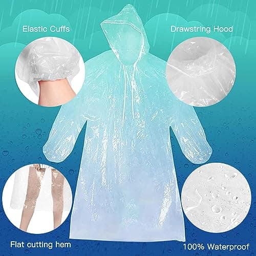 ODSPTER 6 Pack Disposable Rain Ponchos - One Size Rain Poncho Waterproof Emergency Raincoats Rain Poncho Adult Rain Coats With Hood and Sleeves Ideal for Festivals, Camping, Fishing, Theme Parks — view 3