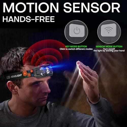 LED Head Torch Rechargeable ,【2 Pack】Super Bright 2000LM Headlamp, 20H Runtime 5+1 Modes Adjustable Headtorch with Motion Sensor, Waterproof Headlight with Red Light for Camping Fishing Cycling Hiking — view 5