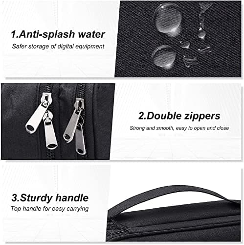 ACOPTON Travel Electronics Organizer, Waterproof Cable Organizer Bag for Electronic Accessories Double Layer Large Shockproof Cable Storage Bag for Cord, Power Bank, Tablet (Navy Blue) — view 6