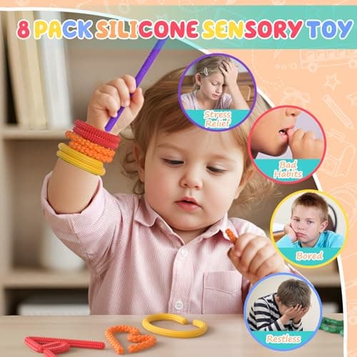 BDwing Fidget Toys Sensory Sticks, 8 Pack Textured Silicone Sensory Toys for ADHD, Autism and Stress Relief , Anti-Stress Toys for Children & Adults — view 5