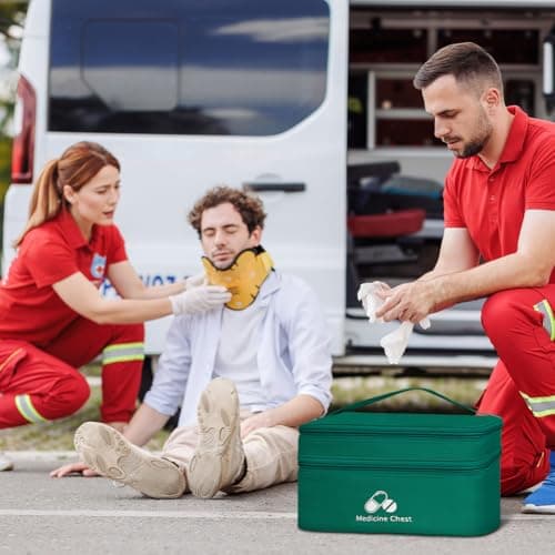 DiULi First Aid Kit Bags 2 Pack, Small & Medium Empty Medication Storage Bag Set, Waterproof Oxford Cloth Medicine Pouch with Dual Zippers, Tear-Resistant for Home Travel Hiking Camping, Dark Green — view 6