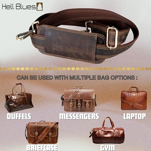 Hell Blues Bag Shoulder Strap - Genuine Leather with Brass Swivels Adjustable 57" Universal Replacement Strap for Laptop Bags, Luggage Duffel, Crossbody (145 cm) (Dark Rustic Brown) — view 5
