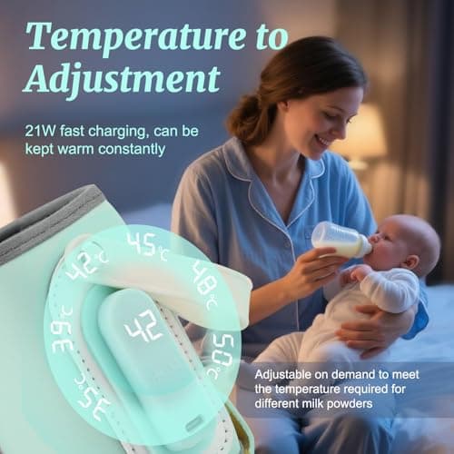 Portable Baby Bottle Warmer Bag with USB Charging & LCD Display | 21W Cordless Electric Milk Warmer for Travel | 5-Gear Adjustable Baby Milk Warmer Compatible with Tommee Tippee/MAM/Lansinoh Bottles — view 2